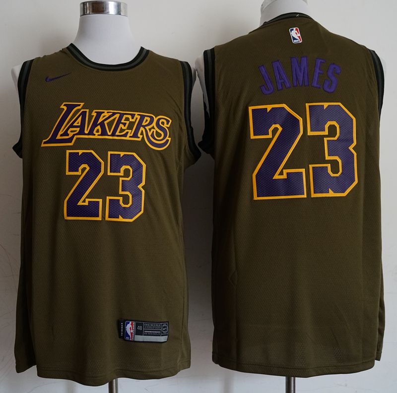 Men Los Angeles Lakers 23 James Military green Game Nike NBA Jerseys